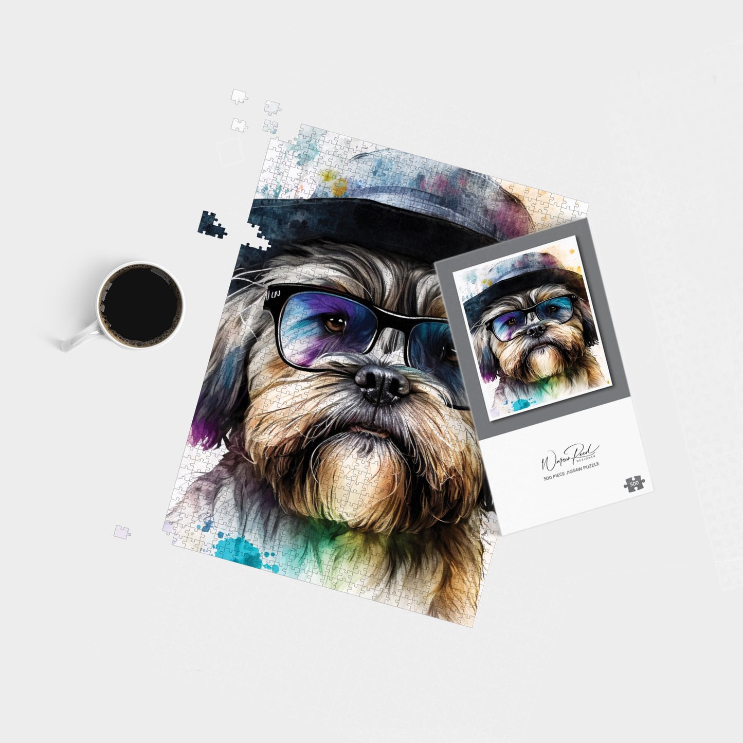 Lhasa Apso Dog With Glasses Splashart Jigsaw Puzzle