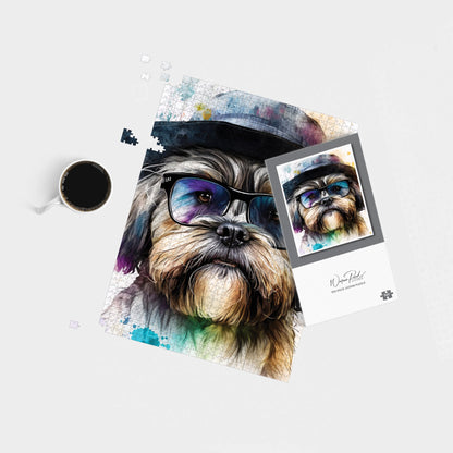 Lhasa Apso Dog With Glasses Splashart Jigsaw Puzzle