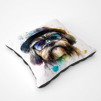 Lhasa Apso Dog With Glasses Splashart Pet Bed