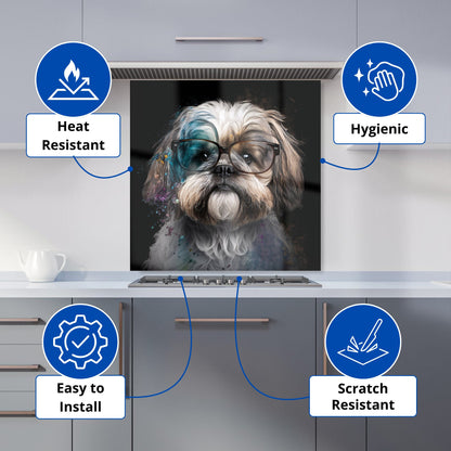Lhasa Apso With Glasses Splashart Kitchen Splashback