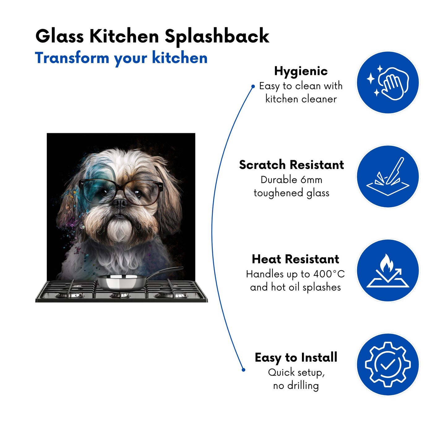 Lhasa Apso With Glasses Splashart Kitchen Splashback