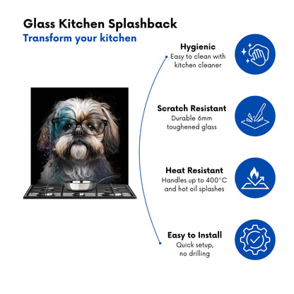 Lhasa Apso With Glasses Splashart Kitchen Splashback