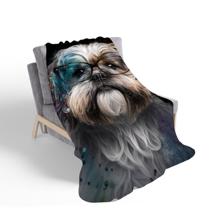 Lhasa Apso With Glasses Splashart Sherpa Blanket