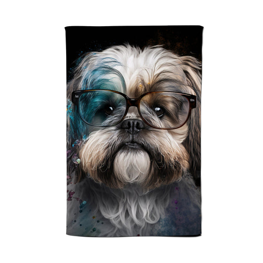 Lhasa Apso With Glasses Splashart Tea Towel