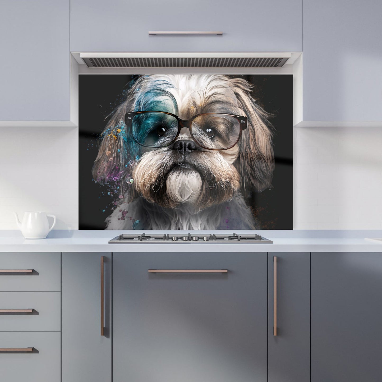 Lhasa Apso With Glasses Splashart Kitchen Splashback