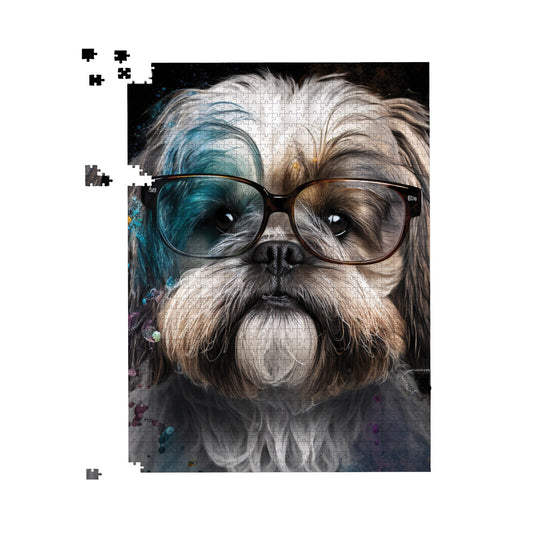 Lhasa Apso With Glasses Splashart Jigsaw Puzzle