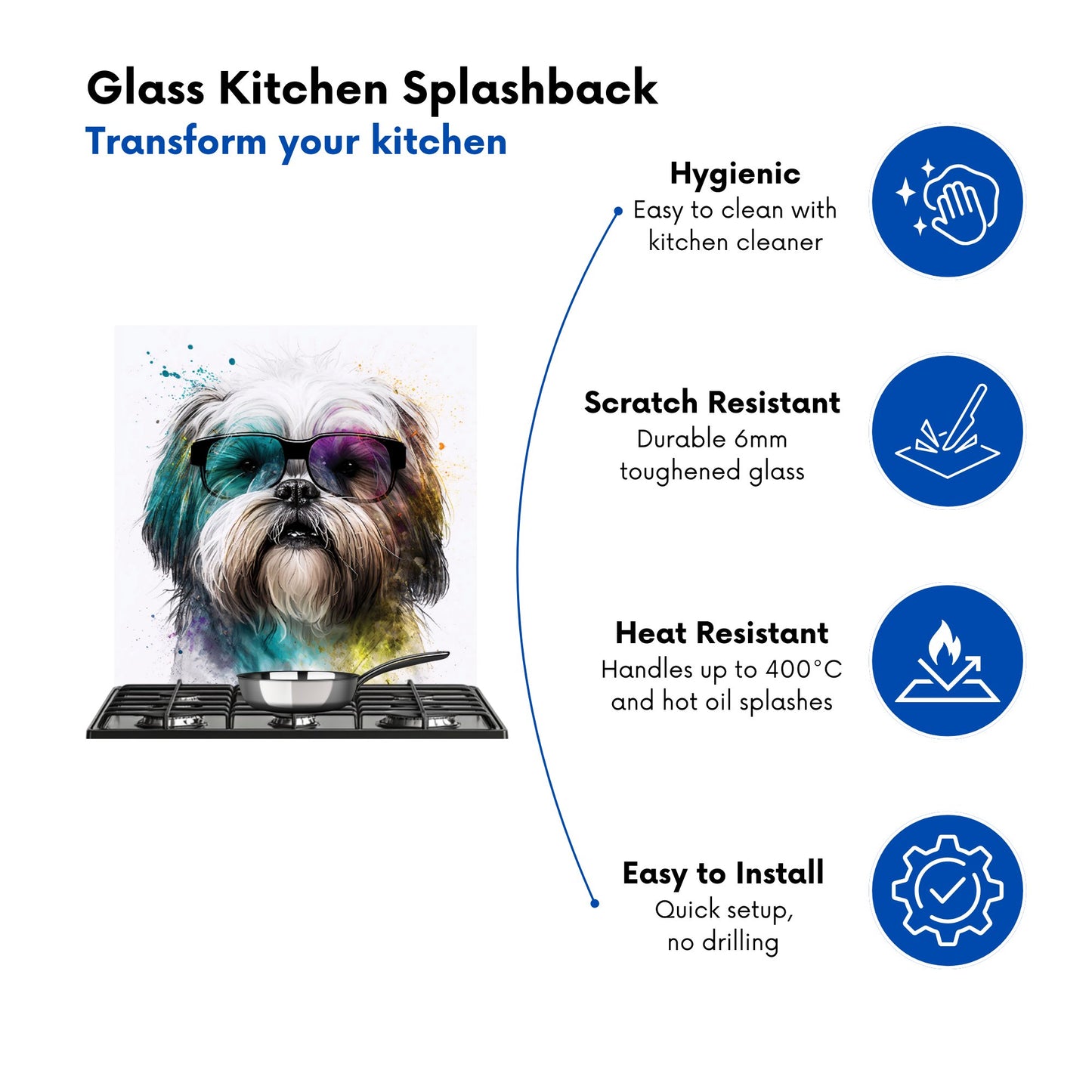 Lhasa Apso Face Glasses Splashart Kitchen Splashback