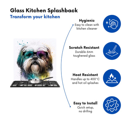 Lhasa Apso Face Glasses Splashart Kitchen Splashback