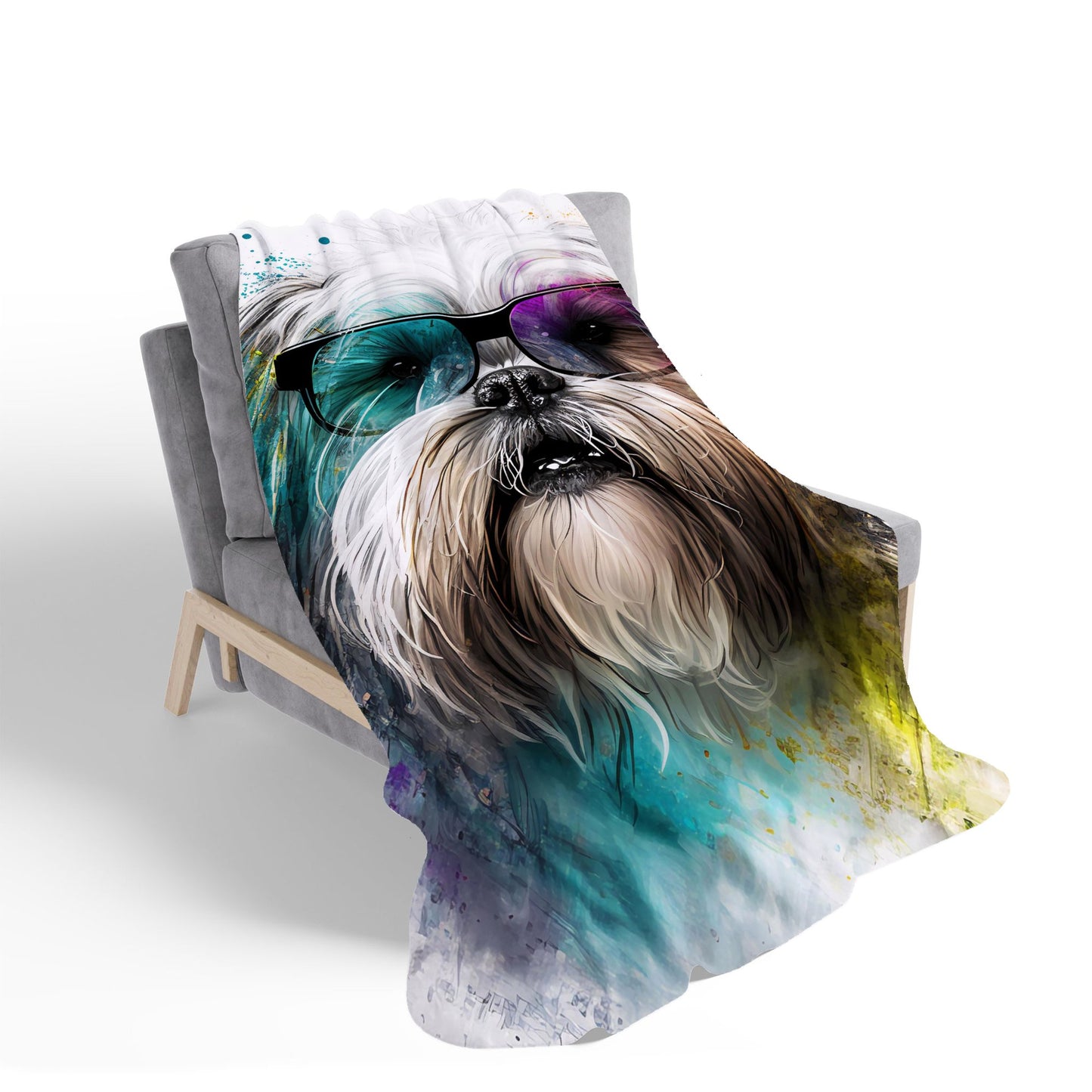 Lhasa Apso Face Glasses Splashart Sherpa Blanket