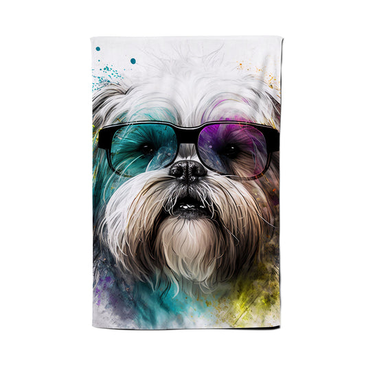 Lhasa Apso Face Glasses Splashart Tea Towel