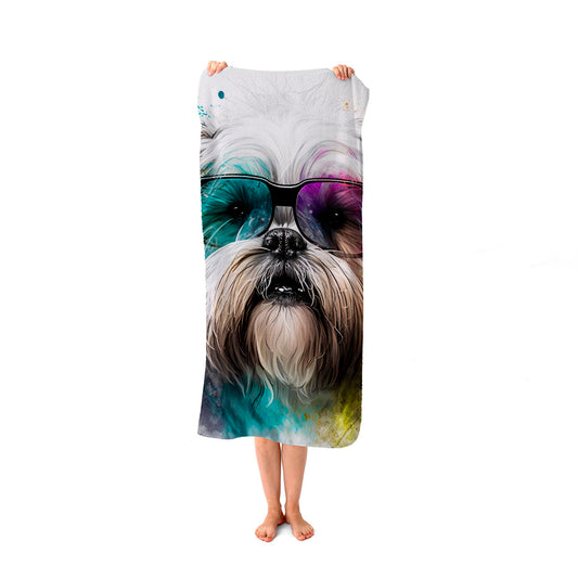 Lhasa Apso Face Glasses Splashart Beach Towel