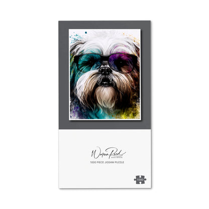 Lhasa Apso Face Glasses Splashart Jigsaw Puzzle