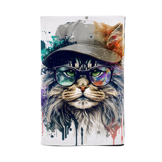 Maine Coon Cat Splashart Tea Towel