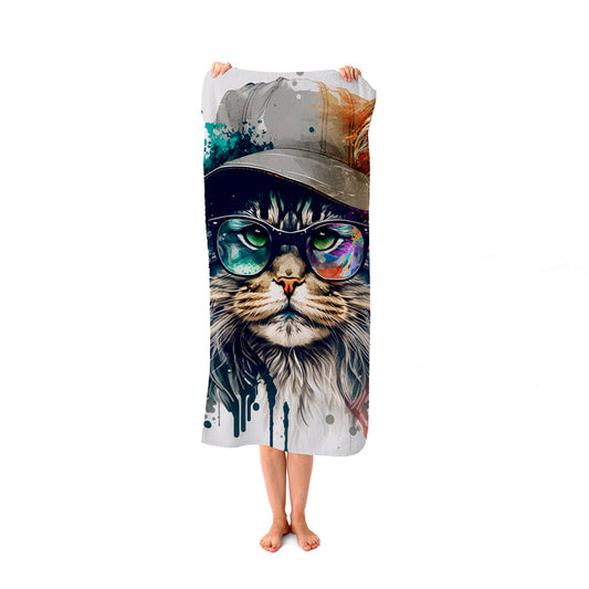 Maine Coon Cat Splashart Beach Towel
