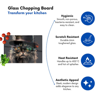 Maine Coon Cat With Glasses Splashart Chopping Board