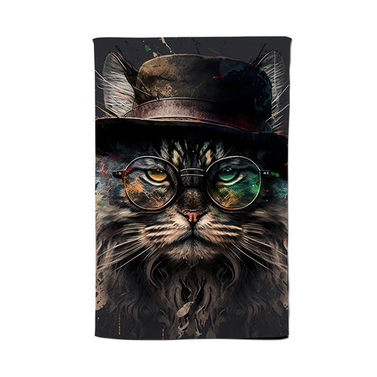Maine Coon Cat With GlassesSplashart Tea Towel