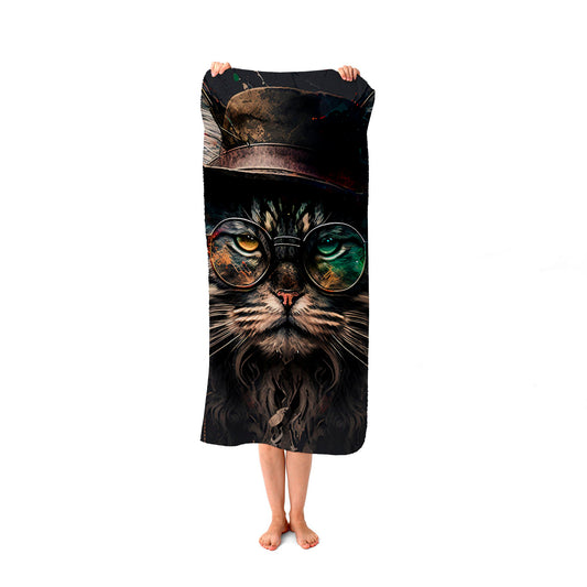 Maine Coon Cat With Glasses Splashart Beach Towel