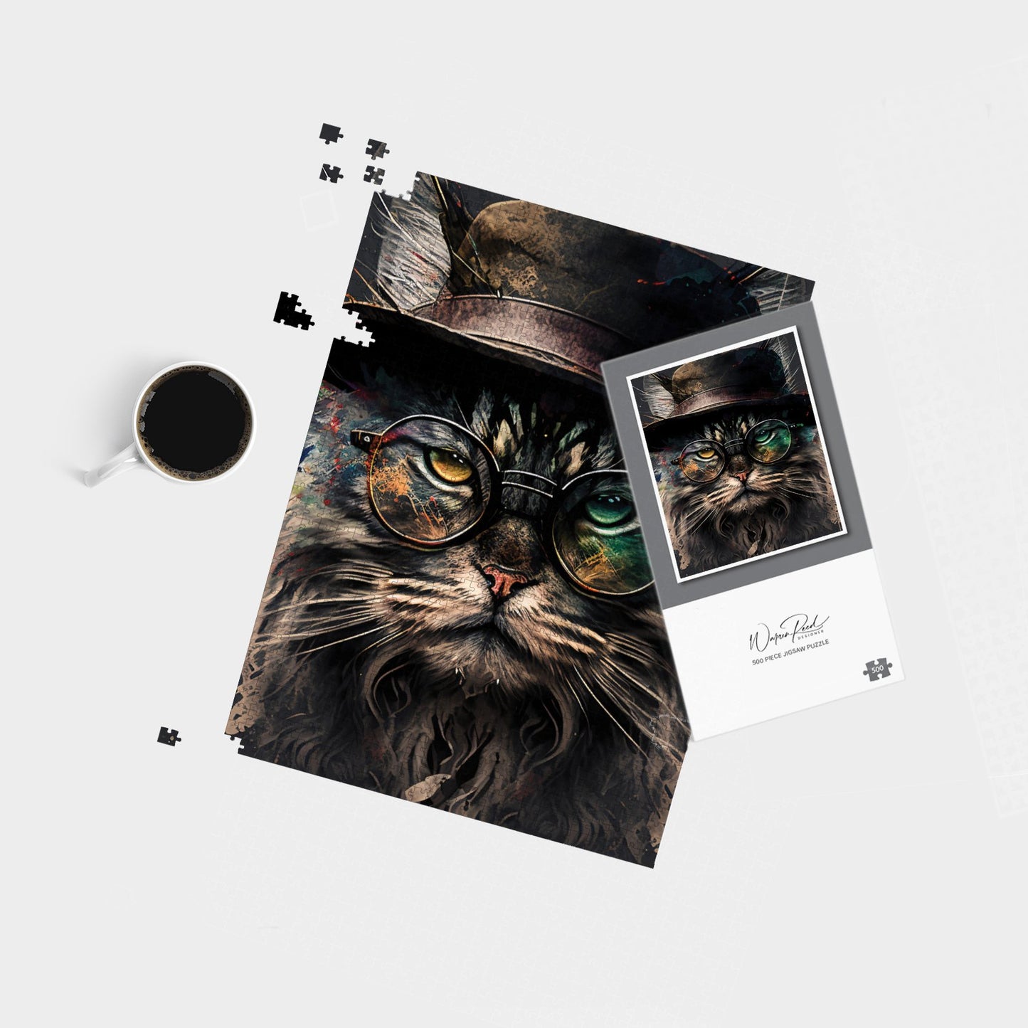 Maine Coon Cat With GlassesSplashart Jigsaw Puzzle