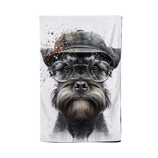 Miniature Schnauzer Dog With Glasses Splashart Tea Towel