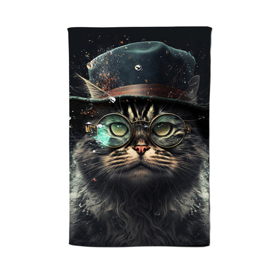 Norwegian Forest Cat With Glasses Splashart Tea Towel