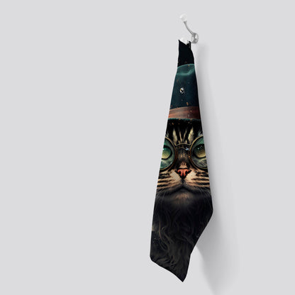 Norwegian Forest Cat With Glasses Splashart Tea Towel