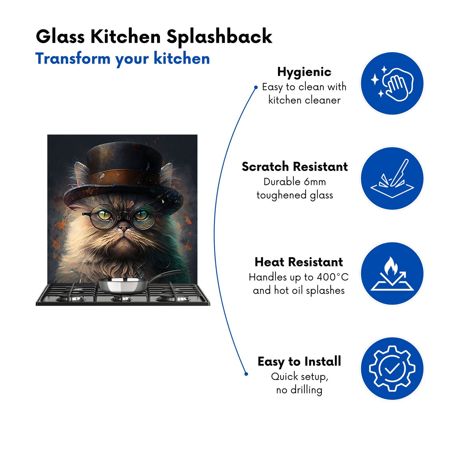 Persian Cat With Glasses Splashart Kitchen Splashback