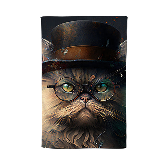 Persian Cat With Glasses Splashart Tea Towel