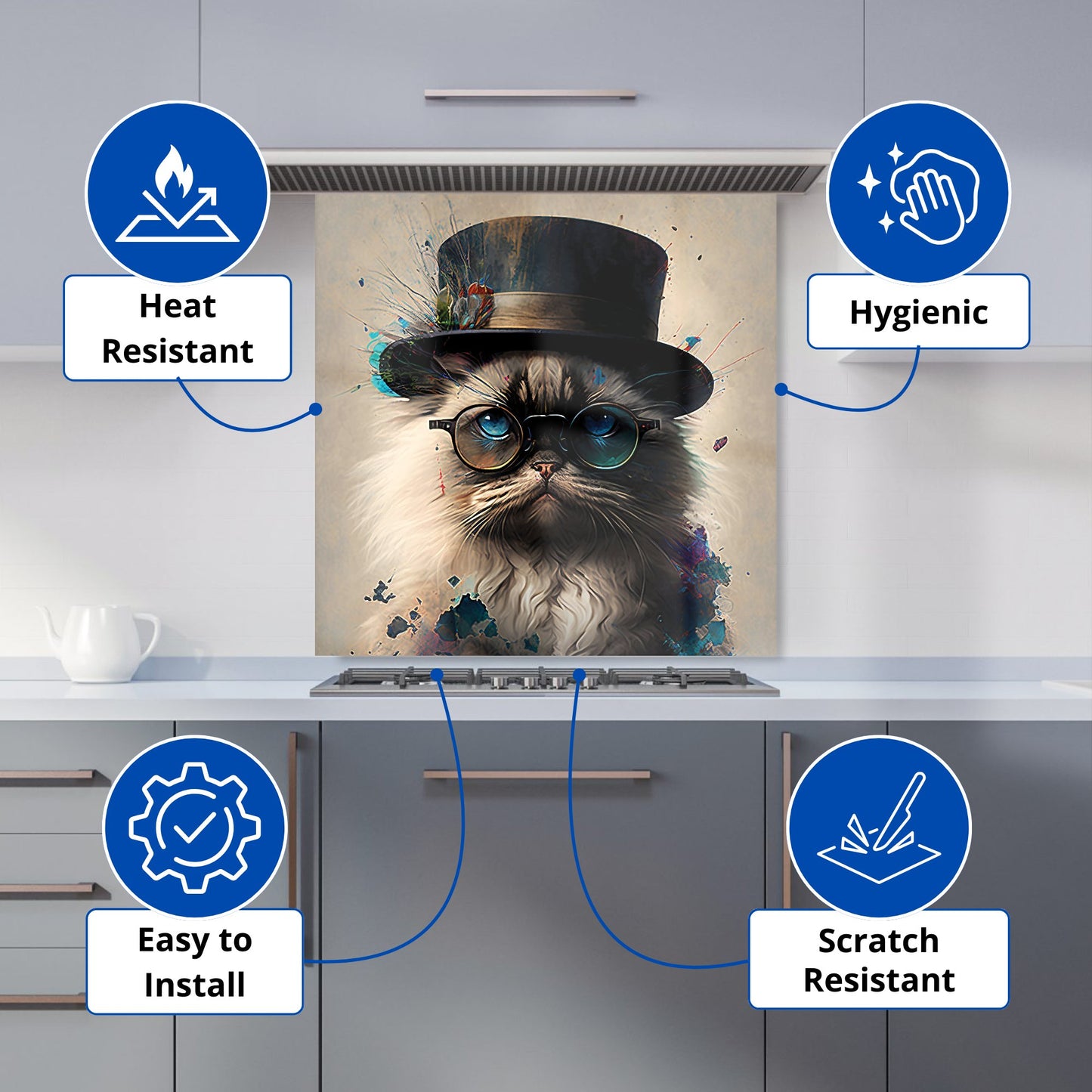 Ragdoll Cat With Glasses Splashart Kitchen Splashback