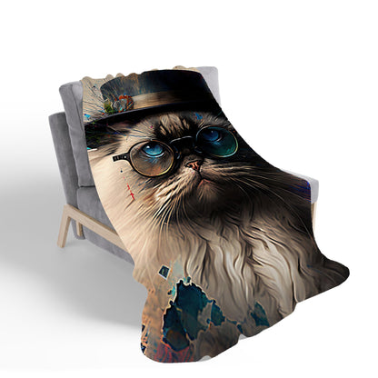 Ragdoll Cat With Glasses Splashart Sherpa Blanket