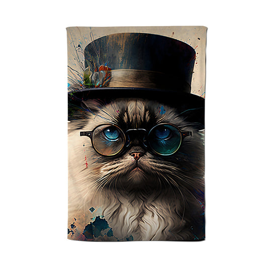 Ragdoll Cat With Glasses Splashart Tea Towel