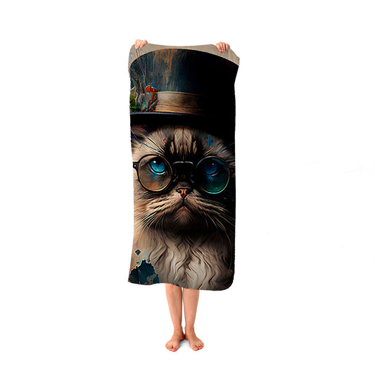 Ragdoll Cat With Glasses Splashart Beach Towel