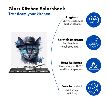 Russian Blue Cat With Glasses Splashart Kitchen Splashback