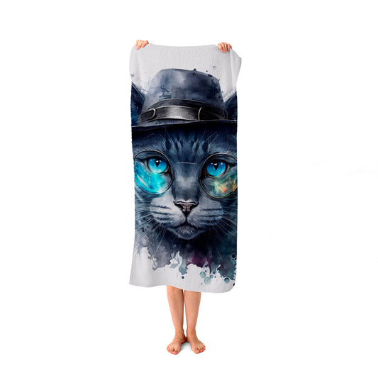 Russian Blue Cat With Glasses Splashart Beach Towel