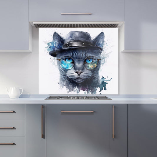Russian Blue Cat With Glasses Splashart Kitchen Splashback