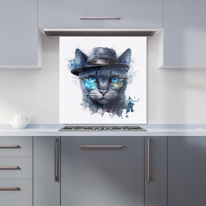 Russian Blue Cat With Glasses Splashart Kitchen Splashback
