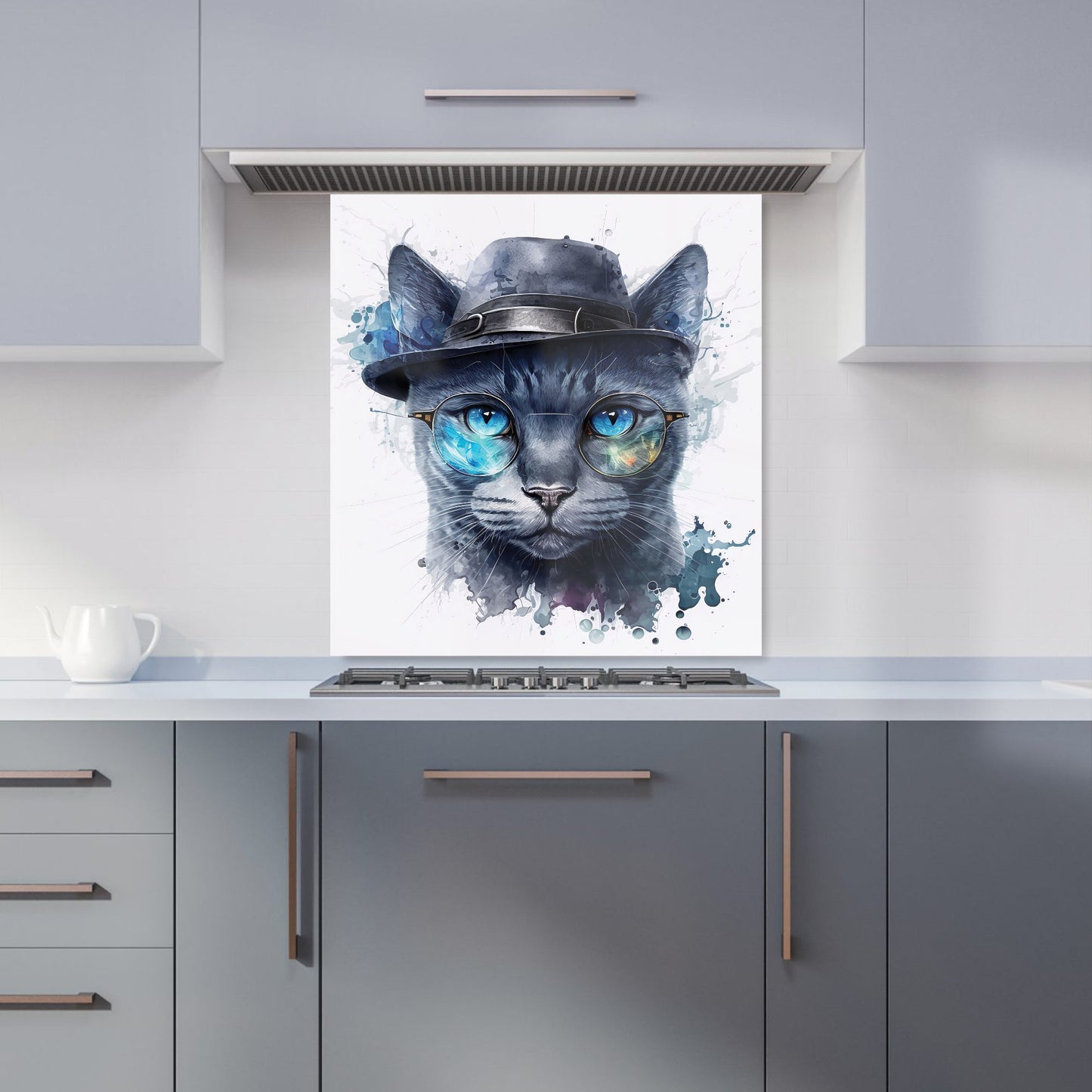 Russian Blue Cat With Glasses Splashart Kitchen Splashback