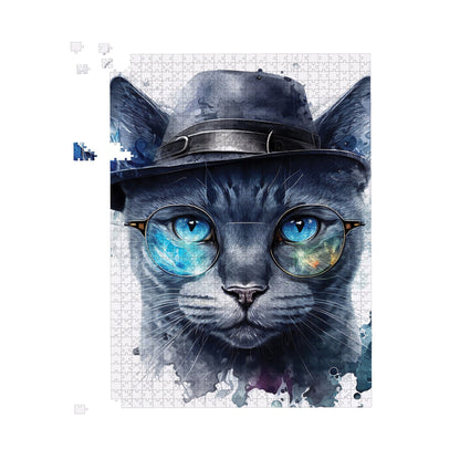Russian Blue Cat With Glasses Splashart Jigsaw Puzzle