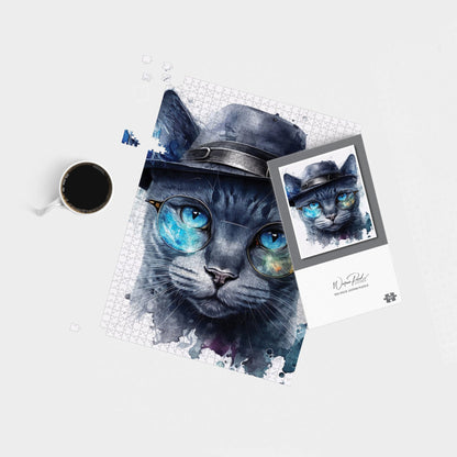 Russian Blue Cat With Glasses Splashart Jigsaw Puzzle