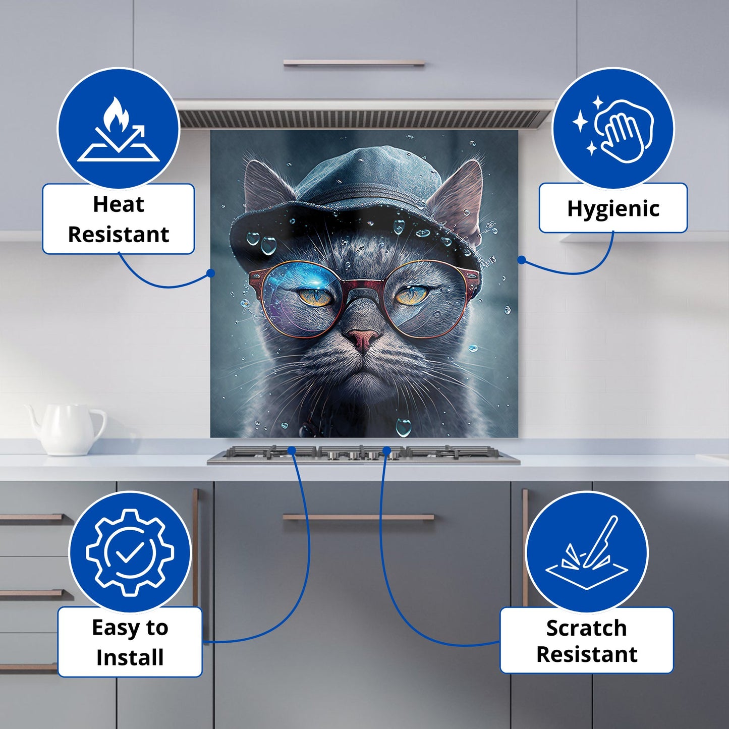 Russian Blue Cat Splashart Kitchen Splashback
