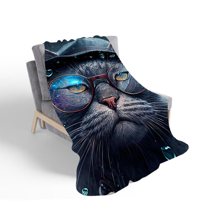 Russian Blue Cat Splashart Sherpa Blanket