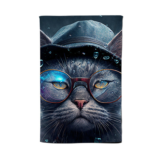 Russian Blue Cat Splashart Tea Towel
