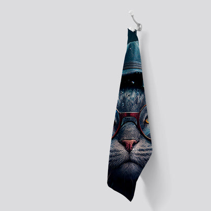 Russian Blue Cat Splashart Tea Towel