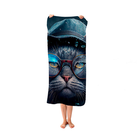 Russian Blue Cat Splashart Beach Towel