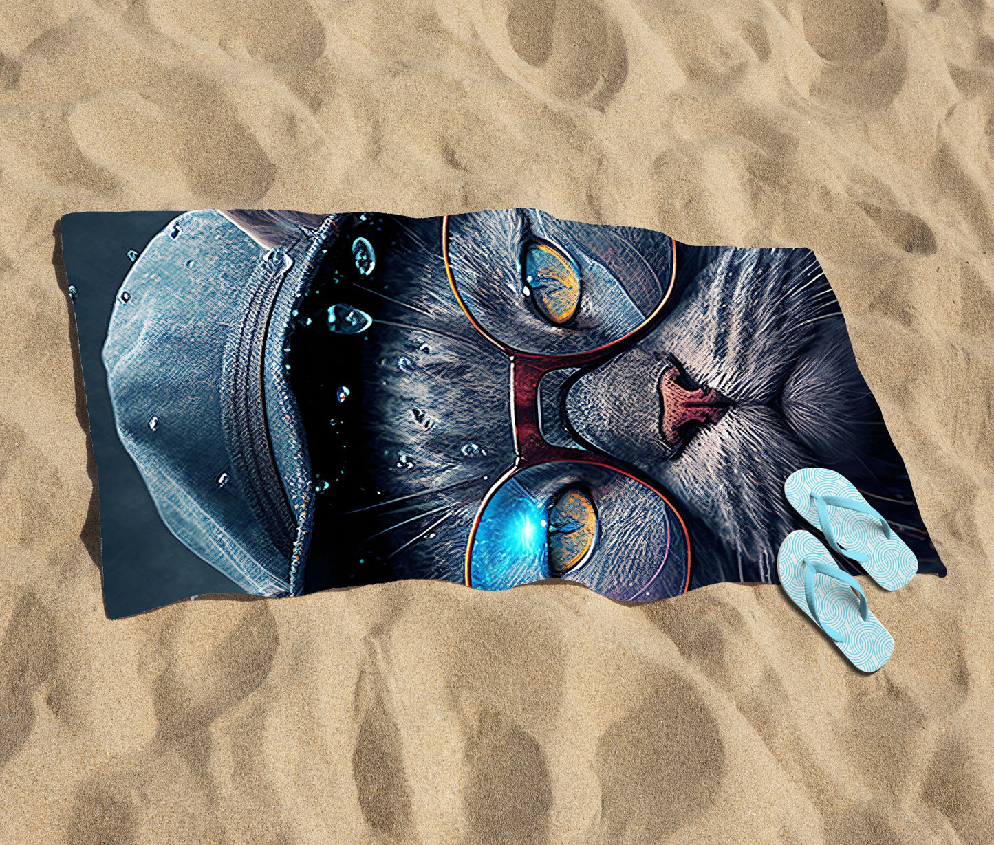 Russian Blue Cat Splashart Beach Towel
