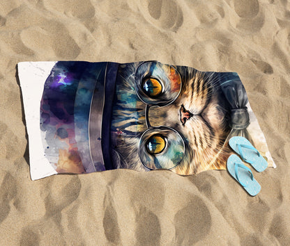Scottish Fold Cat Splashart Beach Towel