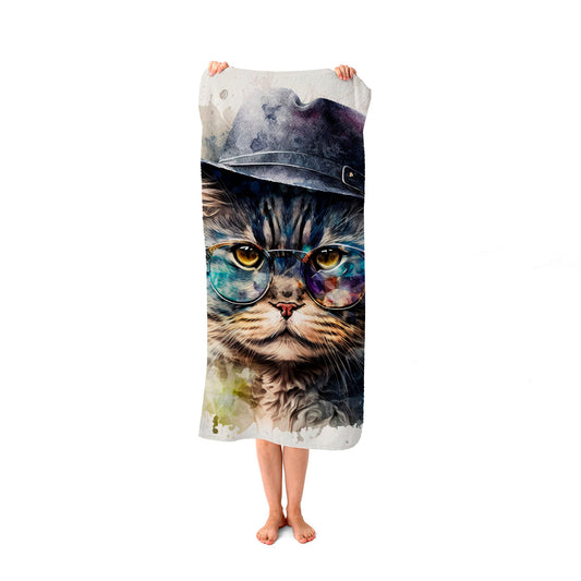 Selkirk Rex Cat Splashart Beach Towel