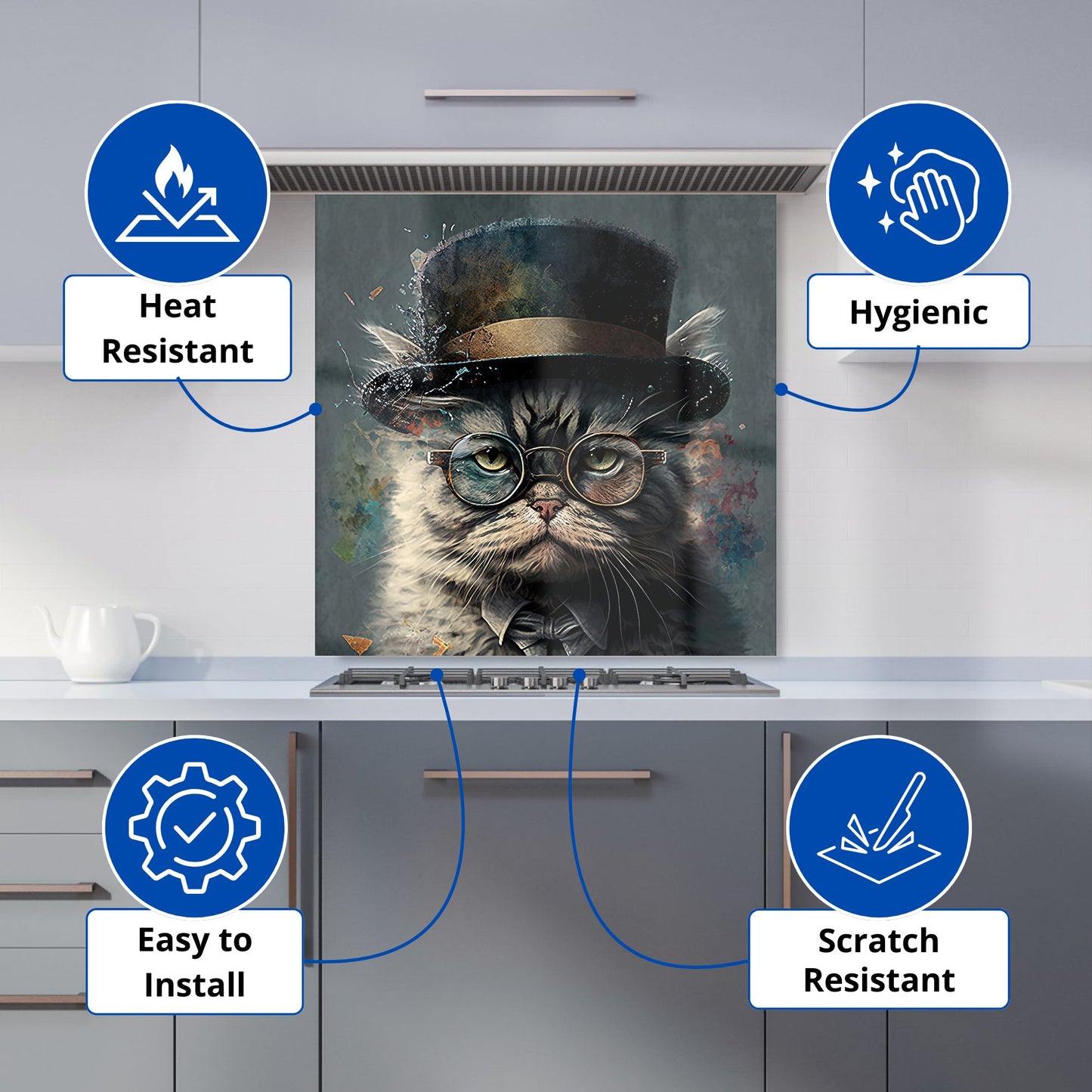 Selkirk Rex Cat With Glasses Splashart Kitchen Splashback
