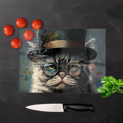 Selkirk Rex Cat With Glasses Splashart Chopping Board