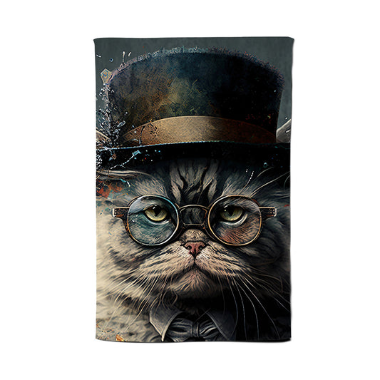 Selkirk Rex Cat With Glasses Splashart Tea Towel