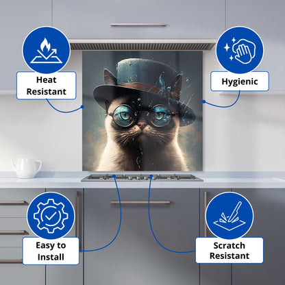 Siamese Cat With Glasses Splashart Kitchen Splashback